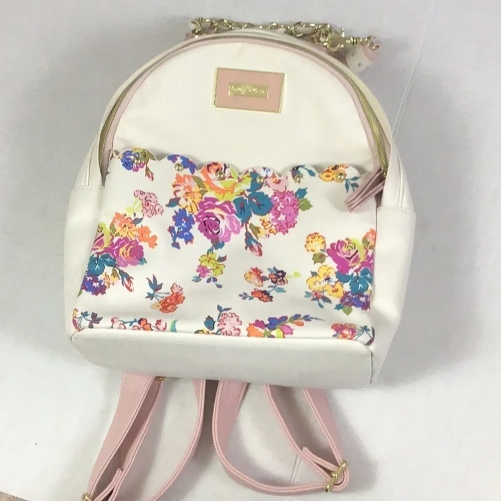 BETSEY JOHNSON BACKPACK BONE BLUSH PINK FLORAL Bag Faux Leather